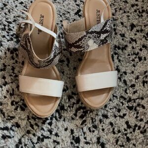 JustFab White and Snake Pattern Sandals